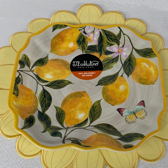ll Mulino Lemons Melamine Square Dinner Plates - Set of 4 - Picture 2 of 7